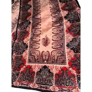 Ellen Tracy Paisley Boho Scarf 56x15 Rectangle Pink Festival Hippie Silky ~Flaw